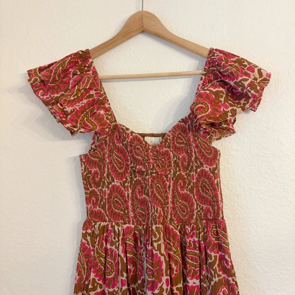 Cleobella Zahara Ankle Dress M Maxi Organic Cotton Paisley Resort Boho Vacation - Picture 3 of 12